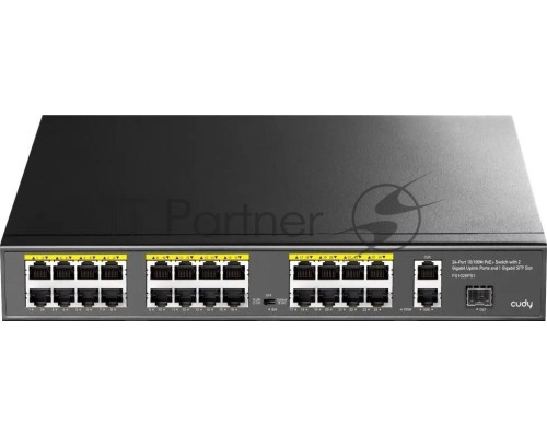 Коммутатор Cudy FS1026PS1, (L2) 24x100Мбит/с 2x1Гбит/с, 1SFP, 24PoE, 24PoE+ 300W, неуправляемый