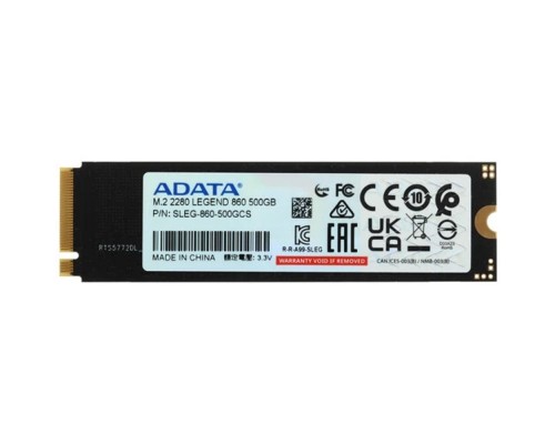 [накопитель] A-DATA SSD 500GB LEGEND 860 SLEG-860-500GCS PCI-E 4.0 x4, up to 5000/3000Mbs, 3D NAND, 160TBW, NVMe 1.4, 22x80mm, радиатор