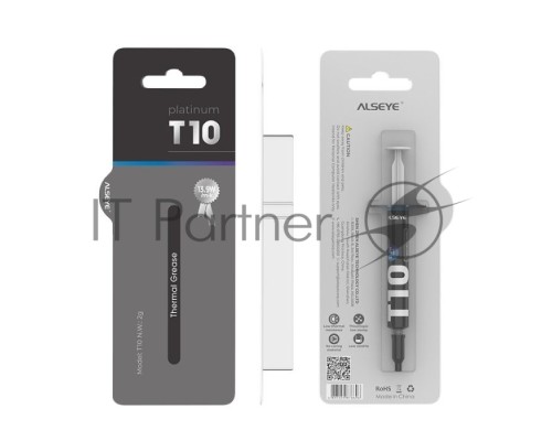 Термопаста ALSEYE T10 Thermal conductivity: 13.9W/m-k  Color: Gray  Conductivity: non-conductive specific gravity: 2.7g / cm³@25℃  Capacity: 1.2ml  Weight: 2G