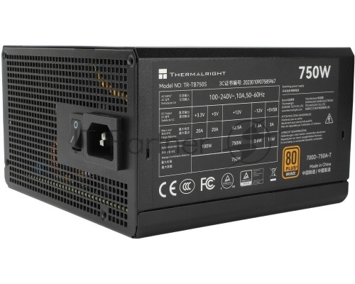 Блок питания Thermalright TR-TB750S, 750W 80+ Bronze (ATX, 3, PCIe 5.0, Non-modular, 1x24(20+4)pin 550mm, 1xCPU*2 8(4+4)pin 600+150mm, 1xPCIe*2 8(6+2)pin 500+150mm, 1x12VHPWR PCIe 5.0 12+4pin 600mm, 1xSATA*3+MOLEX4pin*1 400+150+150+150mm, 1xSATA*2+MOLEX4