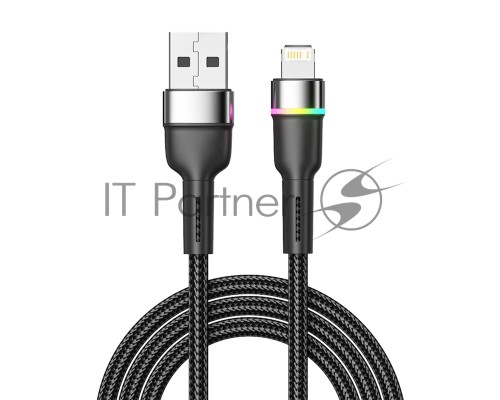 Кабель USB-A – Lightning для Apple, 2,4А, 1м, в черной нейлоновой оплетке, с LED подсветкой REXANT