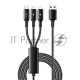 Кабель REXANT USB 3в1 Type-С (6A), Lightning (2,4A), micro USB (3A) 1,2м, в черной оплетке 18-7075