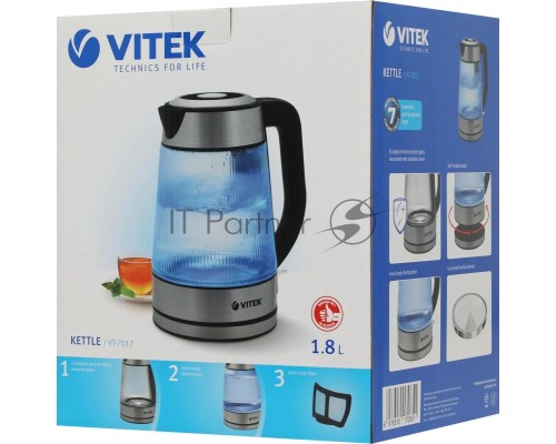 Чайник электрический Vitek VT-7017, 1.8л, 2200Вт, прозрачный, корпус: стекло