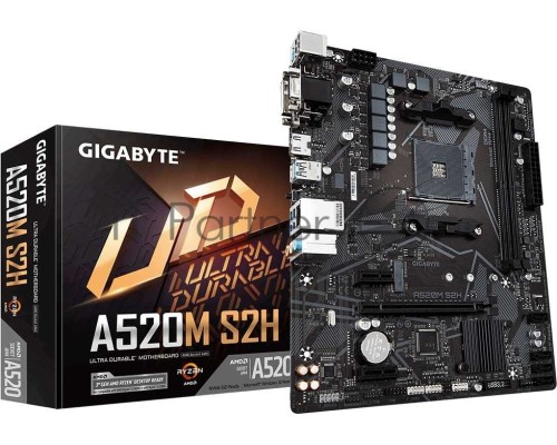 Материнская плата Gigabyte A520M S2H (V1.3) Soc-AM4 AMD A520 2xDDR4 mATX AC`97 8ch(7.1) GbLAN RAID+VGA+DVI+HDMI