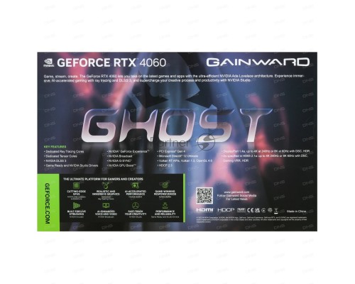 Видеокарта Gainward RTX4060 GHOST OC 8GB GDDR6 128bit 3-DP HDMI