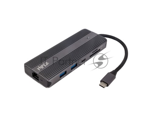 Док-станция HIPER Docking station USB-C HUB 11in1 (1*USB-C 100W PD, 2*HDMI 4K@60Hz, 1*DP 4K@60Hz, 2*USB-A 3.0 (5Gbps data), 1*USB-C 3.0 (5Gbps data), 1*microSD, 1*SD, 1*3.5mm audio, 1*RJ45 Gb)