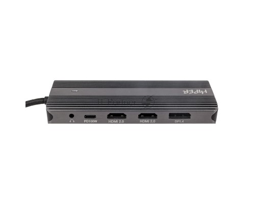 Док-станция HIPER Docking station USB-C HUB 11in1 (1*USB-C 100W PD, 2*HDMI 4K@60Hz, 1*DP 4K@60Hz, 2*USB-A 3.0 (5Gbps data), 1*USB-C 3.0 (5Gbps data), 1*microSD, 1*SD, 1*3.5mm audio, 1*RJ45 Gb)