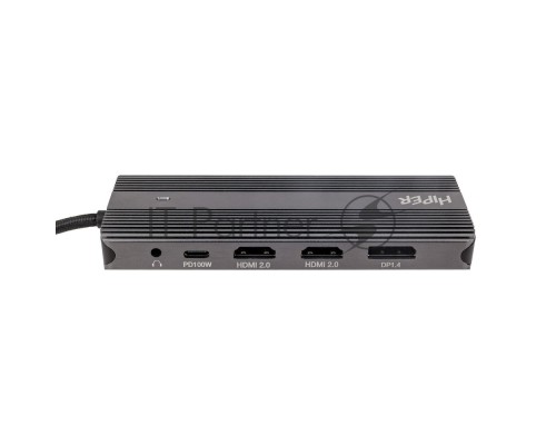 Док-станция HIPER Docking station USB-C HUB 11in1 (1*USB-C 100W PD, 2*HDMI 4K@60Hz, 1*DP 4K@60Hz, 2*USB-A 3.0 (5Gbps data), 1*USB-C 3.0 (5Gbps data), 1*microSD, 1*SD, 1*3.5mm audio, 1*RJ45 Gb)
