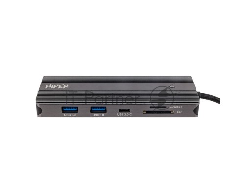 Док-станция HIPER Docking station USB-C HUB 11in1 (1*USB-C 100W PD, 2*HDMI 4K@60Hz, 1*DP 4K@60Hz, 2*USB-A 3.0 (5Gbps data), 1*USB-C 3.0 (5Gbps data), 1*microSD, 1*SD, 1*3.5mm audio, 1*RJ45 Gb)