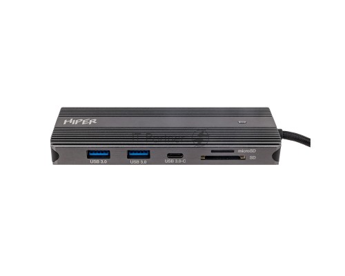 Док-станция HIPER Docking station USB-C HUB 11in1 (1*USB-C 100W PD, 2*HDMI 4K@60Hz, 1*DP 4K@60Hz, 2*USB-A 3.0 (5Gbps data), 1*USB-C 3.0 (5Gbps data), 1*microSD, 1*SD, 1*3.5mm audio, 1*RJ45 Gb)