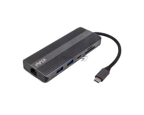 Док-станция HIPER Docking station USB-C HUB 11in1 (1*USB-C 100W PD, 2*HDMI 4K@60Hz, 1*DP 4K@60Hz, 2*USB-A 3.0 (5Gbps data), 1*USB-C 3.0 (5Gbps data), 1*microSD, 1*SD, 1*3.5mm audio, 1*RJ45 Gb)