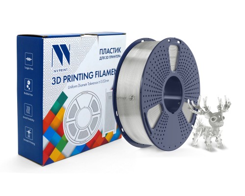 Филамент NVPRINT PLA+ Trasparent White для 3D печати диаметр 1.75мм  длина 330 метров  масса 1 кг