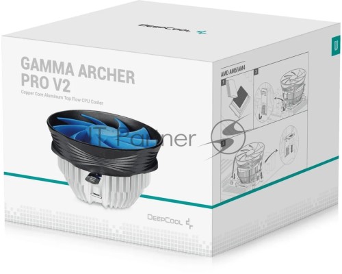 Устройство охлаждения(кулер) Deepcool Gamma Archer Pro V2 Soc-AM5/AM4/1200/1700/1851 черный/синий 4-pin 17.8-21dB Al+Cu 110W 315gr Ret (G-U-ARCHER-ARNNNN-G-2)