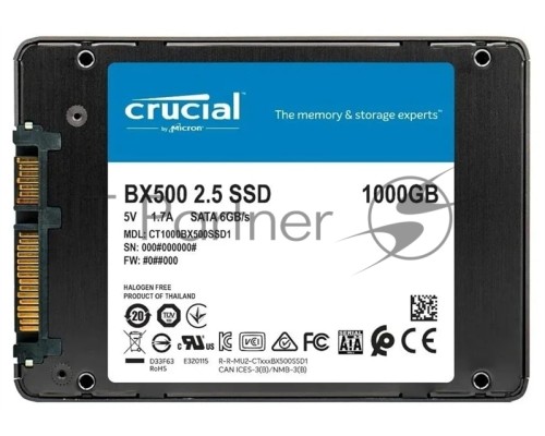 [OEM] Накопитель SSD Crucial BX500 1000GB SATA 2.5” 7mm (540 MB/s Read 500 MB/s Write)