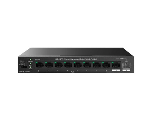 [Сетевое оборудование] IP-COM G1110PF-8-120W Коммутатор неуправляемый PoE, 10 портов, 9x1 Гбит/с, SFP 1х1 Гбит/с, PoE 8х30 Вт (до 102 Вт), настольный