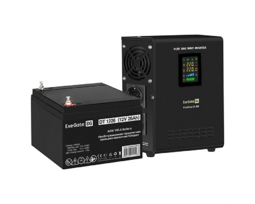 [ИБП] Exegate EX296516RUS Комплект ИБП EX295996RUS + батарея 26Ач EX282970RUS 1шт (инвертор, синус, для котла, настенный) ExeGate FineSine SX-800.LCD.AVR.2SH