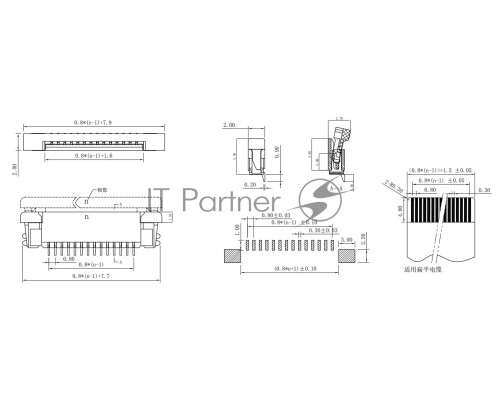 Разъем FPC  Half Coverage Top Contact 0.8K-BS-6PWB 6 pin высота 2мм шаг 0,8мм