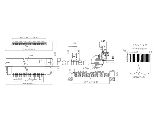 Разъем FPC  Half Coverage Bottom Contact 0.5K-BX-28PWB 28 pin высота 2мм шаг 0,5мм