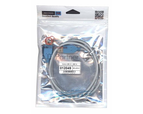 Дата кабель Vention USB 2.0 - USB 1m серый круглый