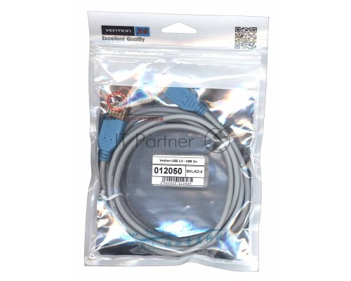 Дата кабель Vention USB 2.0 - USB 2m серый круглый