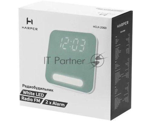 Радиобудильник Harper HCLK-2060 зеленый LED подсв:белая часы:цифровые AM/FM
