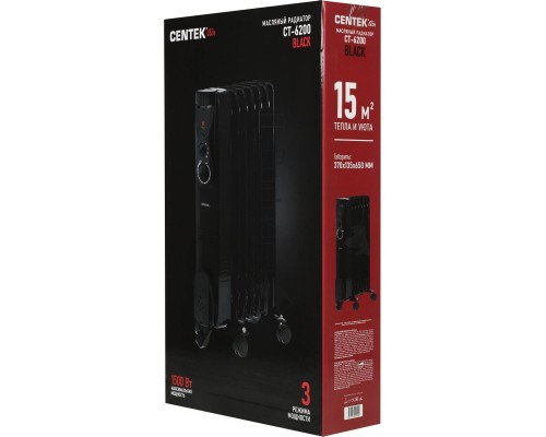 Масляный радиатор Centek CT-6200, 1500Вт, 7 секций, 3 режима, черный