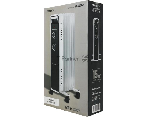 Масляный радиатор Centek CT-6222-7, 1500Вт, 7 секций, 3 режима, белый
