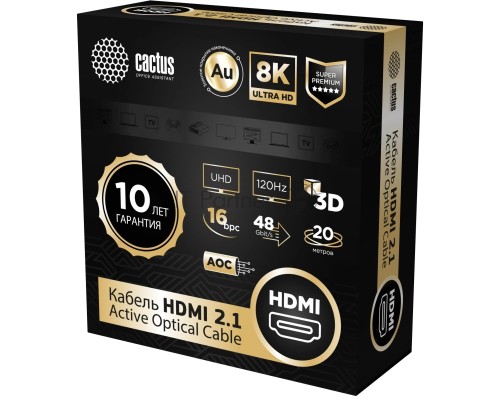 Кабель аудио-видео Cactus CS-HDMI-AOC-2.1-20 HDMI (m)/HDMI (m) 20м. позолоч.конт. черный