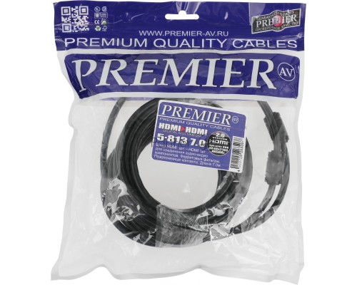 Кабель соединительный аудио-видео Premier 5-813 HDMI (m)/HDMI (m) 7м. феррит.кольца черный (5-813 7.0)