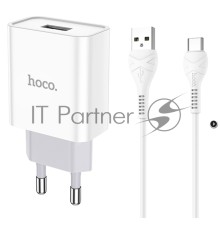 Блок питания (сетевой адаптер) HOCO C81A Asombroso single 1xUSB с кабелем Type-C, 2.1A, 10W, белый
