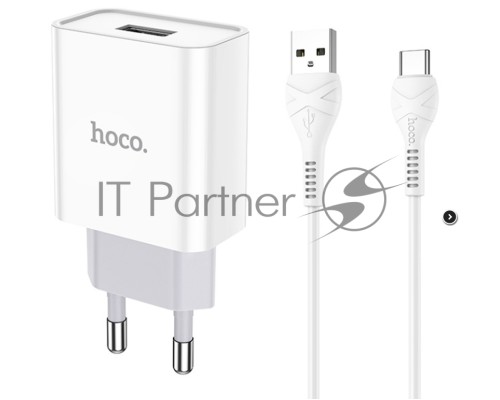 Блок питания (сетевой адаптер) HOCO C81A Asombroso single 1xUSB с кабелем Type-C, 2.1A, 10W, белый