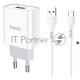 Блок питания (сетевой адаптер) HOCO C81A Asombroso single 1xUSB с кабелем Type-C, 2.1A, 10W, белый