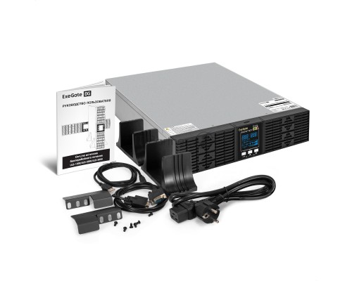 ИБП On-line ExeGate PowerExpert ULS-2000.LCD.AVR.6C13.USB.RS232.SNMP.BC.2U <2000VA/2000W, On-Line, PF=1, LCD, 6*C13, RS232, USB, SNMP-slot, встроенные батареи 12V 7.2Ah - 6шт, батарейный коннектор, подключение до 4 внешних батарейных блоков 72В, Rackmoun