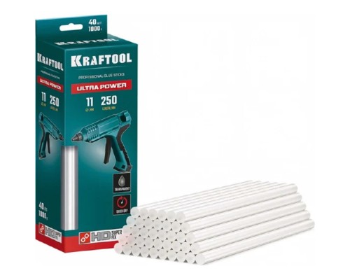 [Пистолеты (Скотчи, пленки)] KRAFTOOL  Ultra Power, 11 х 250 мм, 40 шт, ультрамощные, прозрачные, клеевые стержни [06848-40]