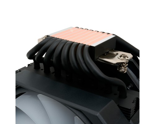 Кулер для процессора HSPD A128 BLACK ARGB cover (280W, 4-pin PWM, 155mm, Al/Cu, 8x6mm, ARGB cover, 1x130+1x120mm, 68CFM, 25dBA, 1650RPM, S: 1851/1700/1200/20XX/115X/13XX, AM5/AM4/AM3/AM2/AM3+/AM2+/FM2/FM1, black)