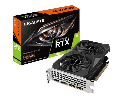 Видеокарта Gigabyte NVIDIA GeForce RTX 3050 6Gb GV-N3050WF2OCV2-6GD PCI-E 4.0 96bit GDDR6 1470/14000 HDMIx2 DPx2 HDCP Ret