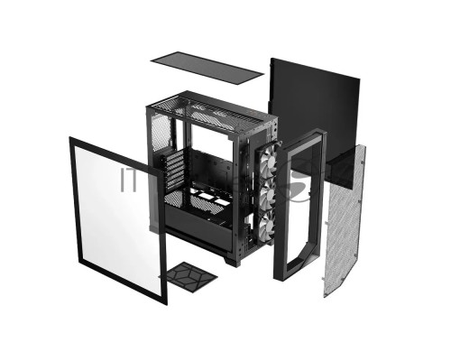 Корпус без блока питания/ PCCOOLER C3D510 BK, Mesh Mid Tower, Black, TG, 0.7 SPCC, no fans E-ATX, ATX, mATX, mITX 170/390/205mm 2x2.5