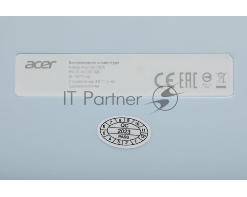 Клавиатура + мышь Acer OCC205 клав:белый/голубой мышь:белый/голубой USB беспроводная slim (ZL.ACCEE.00C)
