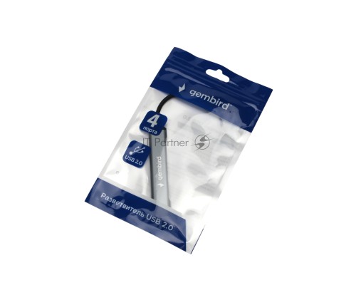 Разветвитель USB2.0 Gembird UHB-C203, 4xUSB2.0, кабель USB 10см, алюминий, пакет