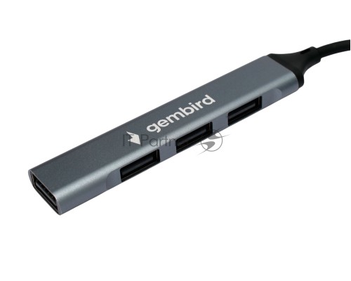Разветвитель USB2.0 Gembird UHB-C203, 4xUSB2.0, кабель USB 10см, алюминий, пакет