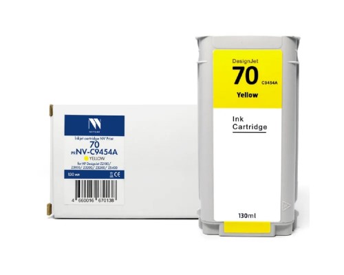 [Расходные материалы] Струйный картридж NVP 70 (NV-C9454A) Yellow для HP DesignJet Z2100/Z3100/Z3200/Z5200/Z5400 (130 мл) совместимый