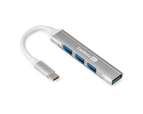 [USB-концентраторы] Exegate EX298168RUS USB-Хаб (концентратор) 4-в-1 ExeGate DUB-3213C (кабель-адаптер USB3.0 Type-C --> 3xUSB2.0, 1xUSB3.0, Plug&Play, Серебристый)