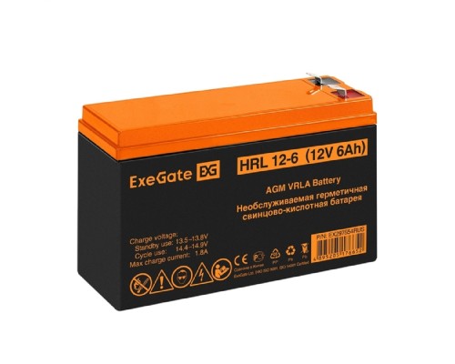 [батареи] Exegate EX297554RUS Аккумуляторная батарея ExeGate HRL 12-6 (12V 6Ah 1224W, клеммы F2)