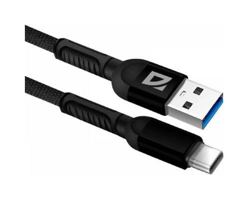 [кабели] Defender USB кабель F167 TypeC, black, 1м, 2.4А, ткань, пакет (87103BLA)