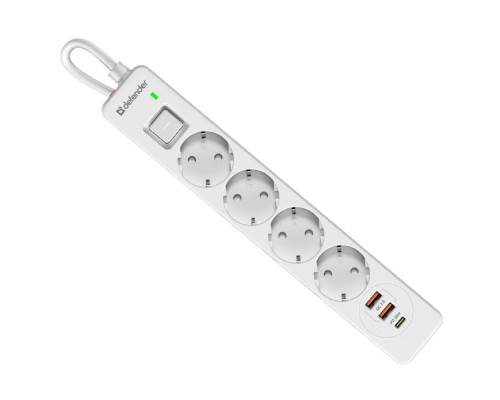 [Сетевые фильтры] Defender Удлинитель с сетевым фильтром DFS 143 3 м,белый,4розетки,USB+TypeC [99434]