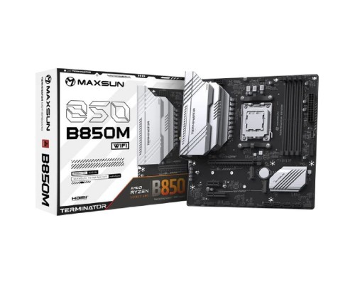 [Материнская плата] MAXSUN MS-Terminator B850M WIFI (Socket AM5, mATX, 4*DDR5(192Gb), DP/HDMI,  4*SATA3, 2*M.2,  1*PCIEx16/1*PCIEx4/1*PCIEx1, 4*USB2.0, 4*USB 3.0, 1*Type-C, LAN 1*2,5G, Bluetooth,  Wi-Fi 802.11ax, RTL)