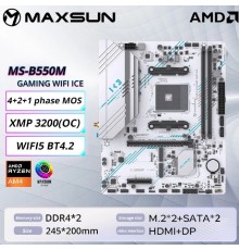 MAXSUN MS-B550M GAMING WIFI ICE (Socket AM4, mATX, 4*DDR4(64Gb), DP/HDMI,  3*SATA3, 2*M.2,  1*PCIEx16/1*PCIEx4, 4*USB2.0, 2*USB 3.0, LAN 1*1G, Bluetooth,  Wi-Fi 802.11ac, RTL)