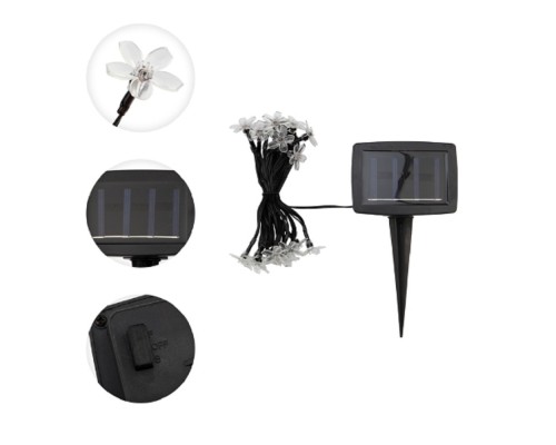 [фонари] Rexant (602-270) Гирлянда садовая (каскад) Ночной букет 4м, мультиколор, с аккумулятором и выносной солнечной панелью Lamper