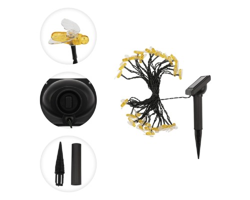 [фонари] Rexant (602-252) Гирлянда садовая (каскад) Янтарные Пчелы 5,8м, 2700К с аккумулятором и выносной солнечной панелью Lamper