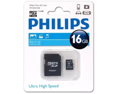 [Карта памяти ] Micro SecureDigital 16GB Philips microSDHC Class 10 (SD адаптер) (FM16MA45B/97)